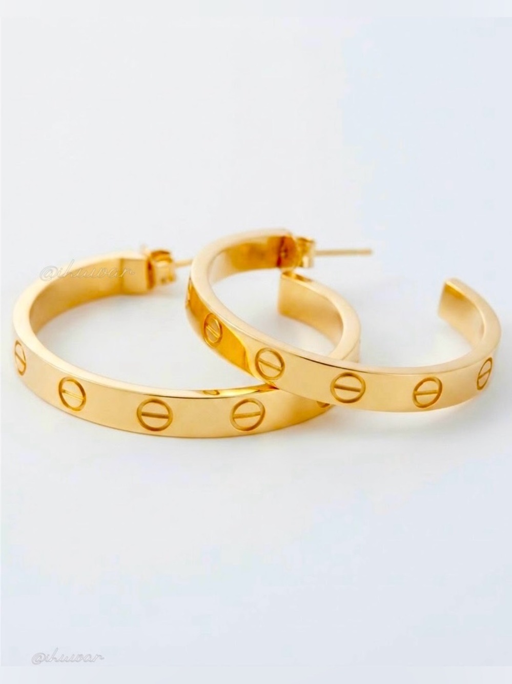 18K Gold Plated Stainless Steel Screw Design Hoop Earrings